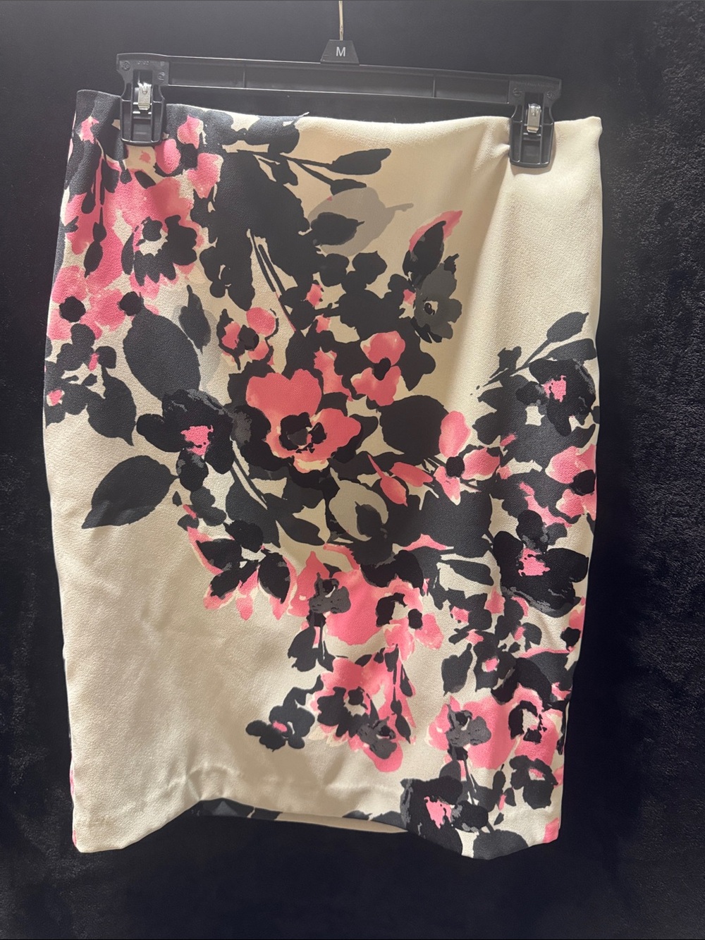 New York & Company Cream Pencil Skirt with Pink & Black Floral Print